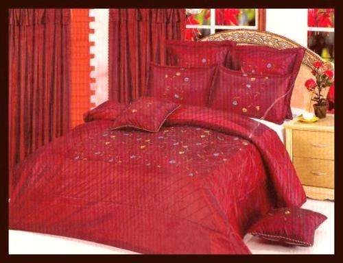 *R1* - DEEP  RED 8 PIECE MATT SILKY COMFORTER SET - QUEEN SIZE