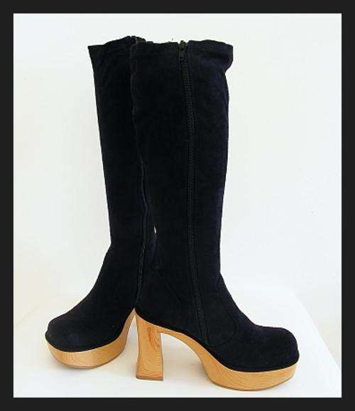 *R1* - SIZE: 4 - RAVE / CLUB BLACK SUEDE STRETCH PLATFORM BOOTS FROM ME TOO