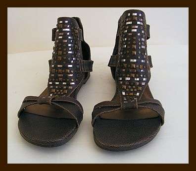 SIZE: 6 - BROWN GOLD & SILVER STUDDED GLADIATOR SANDALS BY WHISTLES FROM ZOOM
