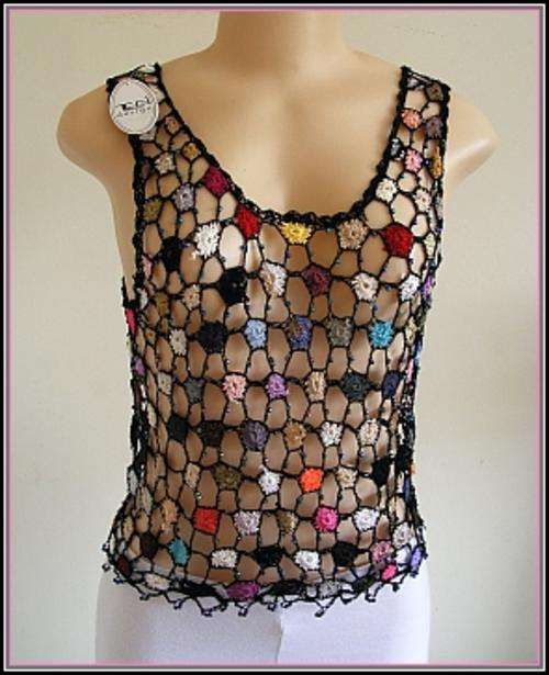 *R1* - STUNNING SLEEVELESS BEADED CROCHET TOP - SMALL - SO FASHIONABLE