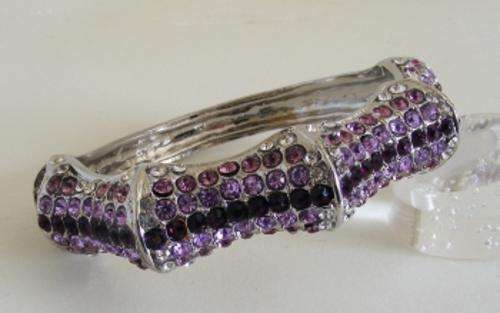 TIBETAN SILVER & PURPLE CRYSTALS HINGED BRACELET