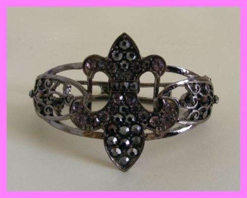 TIBETAN SILVER & CRYSTAL HINGED BRACELET