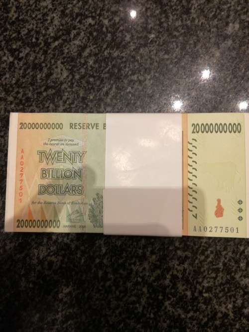 Zimbabwe notes - Crispy crispy notes - 20 Billion Stack, bid per note, AA Prefix