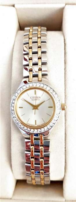 CITIZEN WATCH AND BRACELET SET WITH SWAROVSKI CRYSTALS WITH ORIGINAL ROSEWOOD BOX - 21mm (EJ6044)