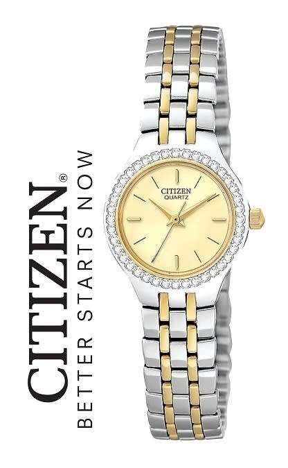 CITIZEN WATCH AND BRACELET SET WITH SWAROVSKI CRYSTALS WITH ORIGINAL ROSEWOOD BOX - 21mm (EJ6044)