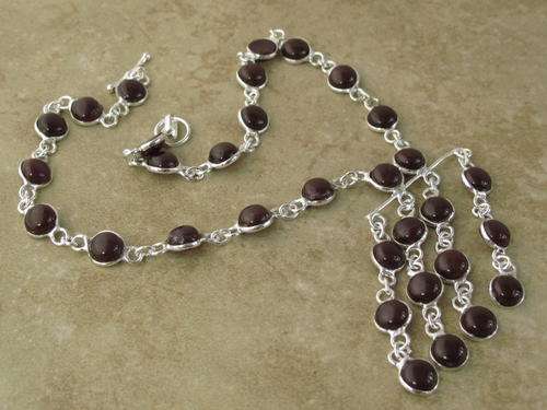 GORGEOUS DEEP RED ONYX NATURAL GEMSTONE 925 SILVER NECKLACE 15" - 1428 - LISTED RING & PENDANT
