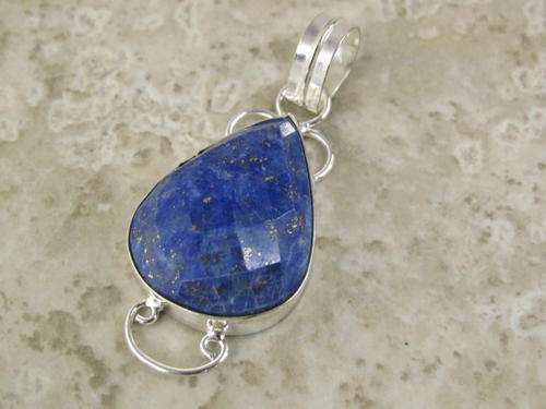 UNIQUE FACETED LAPIS LAZULI NATURAL GEMSTONE 925 SILVER PENDANT 1.75" - 5236
