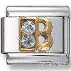 Italian Charms - Fits All 9mm Modular Bracelets - Letters - GOLD WITH CRYSTALS LETTER B