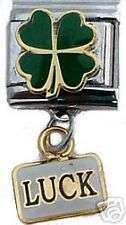 Italian Charms - Fits All 9mm Modular Bracelets - DANGLE - SHAMROCK WITH LUCK
