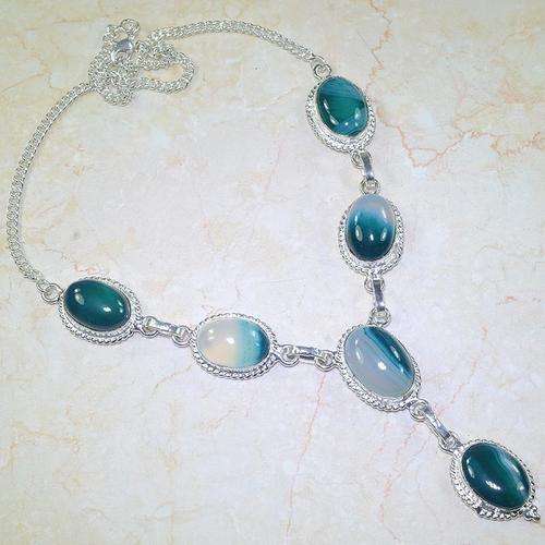 BRILLIANT FASHION COLOUR BOTSWANA AGATE NATURAL GEMSTONE 925 SILVER NECKLACE 25"