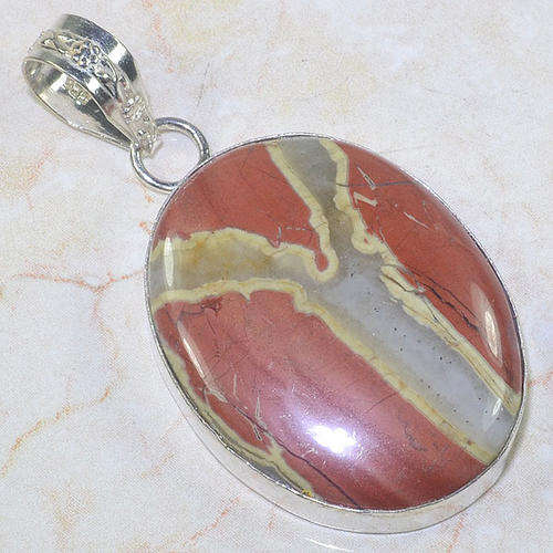 TOTALLY DISTINCT JASPER NATURAL GEMSTONE 925 SILVER PENDANT 2.5"