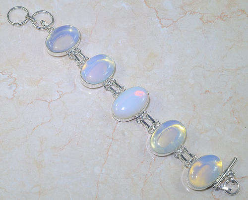 OUTSTANDING FIERY OPALITE NATURAL GEMSTONE 925 SILVER BRACELET 6.75-7.75"