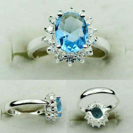 CAPTIVATING BLUE AND WHITE QUARTZ NATURAL GEMSTONE 925 SILVER RING #7