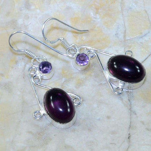 REMARKABLE BRAZILIAN & AFRICAN PURPLE AMETHYST NATURAL GEMSTONE 925 SILVER EARRINGS 1.75"