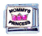 Italian Charms - Fits All 9mm Modular Bracelets - MOMMYS PRINCESS WITH 3 DIAMANTE (T)