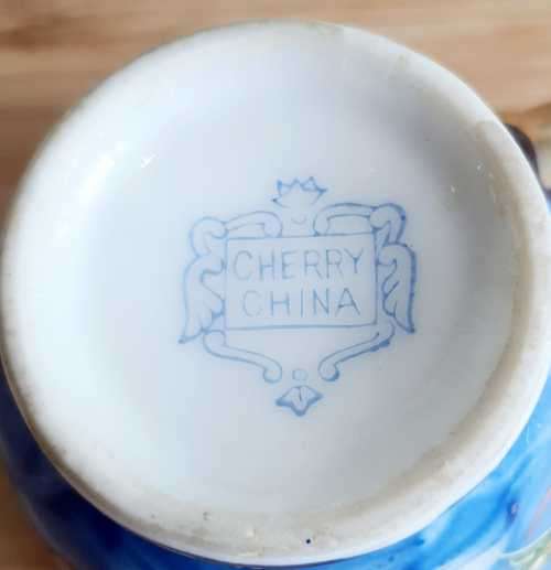 Antique Hand Painted Japanese Blue Raised Dragon Demitasse Coffee Set - Marked Cherry China