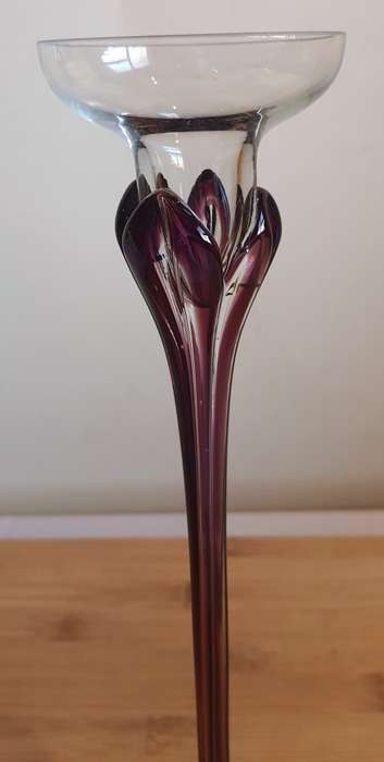 Exquisite Hand Blown Polish Jozefina Sculpture/Artwork - Amethyst and Clear - Marked