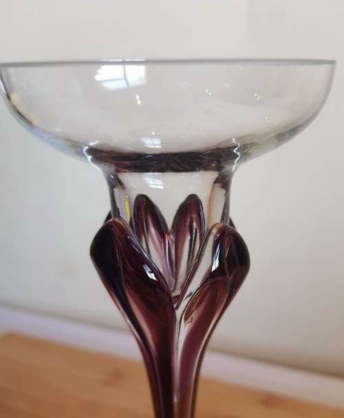 Exquisite Hand Blown Polish Jozefina Sculpture/Artwork - Amethyst and Clear - Marked