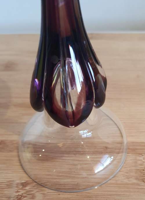Exquisite Hand Blown Polish Jozefina Sculpture/Artwork - Amethyst and Clear - Marked