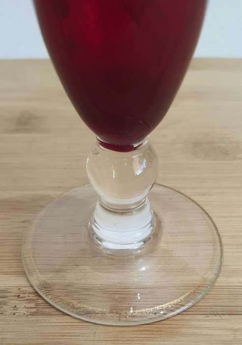 Murano Glass Hand Blown and Painted Ruby Red and Gilt Long Stem Vase