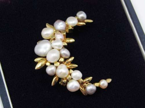 Beautiful! Naturalistic 14CT Gold & Pearl Brooch/Pendant