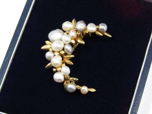 Beautiful! Naturalistic 14CT Gold & Pearl Brooch/Pendant