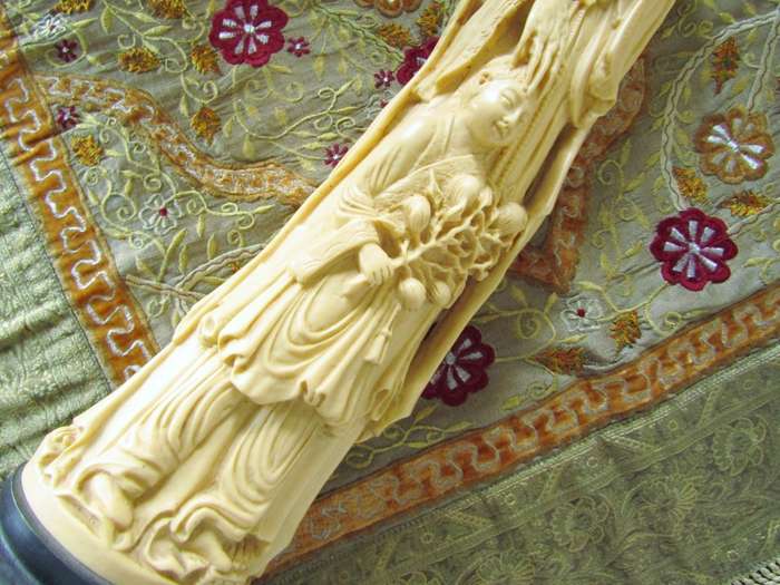 Huge Oriental Decorative Moulded Figural Tusk