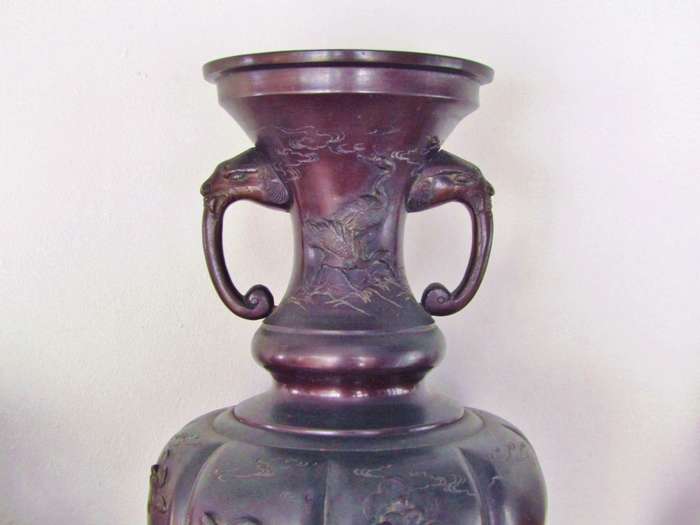 Stunning! Huge Early 20th-Century Meiji Japanese Bronze Vase