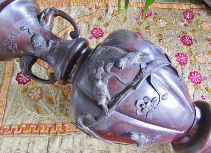 Stunning! Huge Early 20th-Century Meiji Japanese Bronze Vase