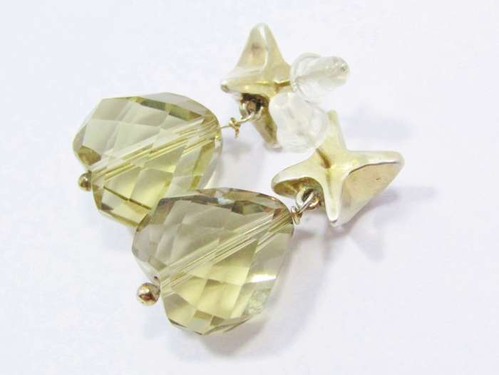 A Gorgeous Pair of Gold Gilt Over Sterling Silver Briolette Cut Light Citrine Dangling Earrings