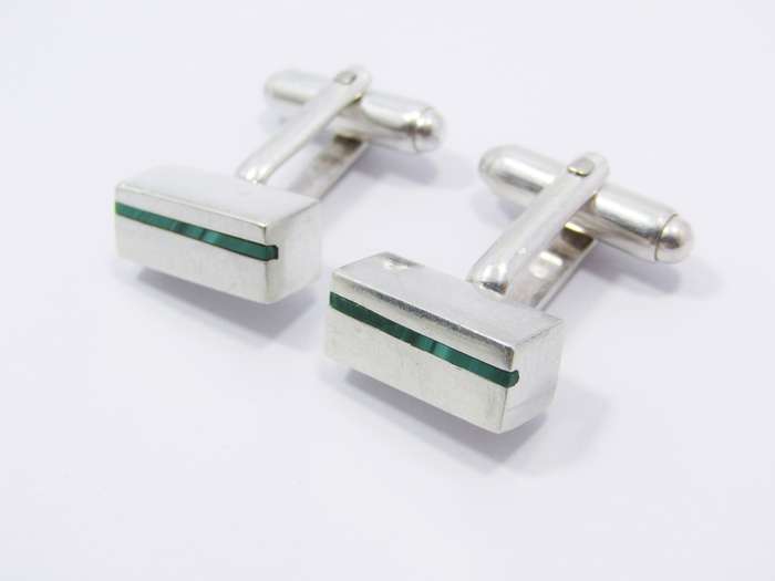 Vintage (c1978) UK Hallmarked Silver & Malachite Cufflinks