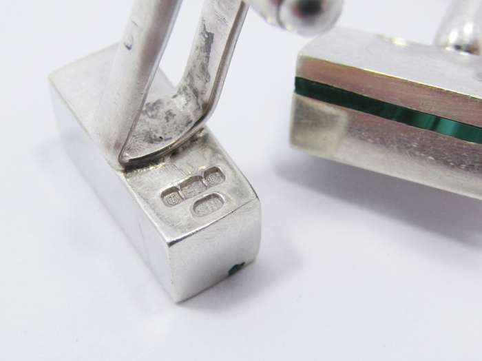Vintage (c1978) UK Hallmarked Silver & Malachite Cufflinks
