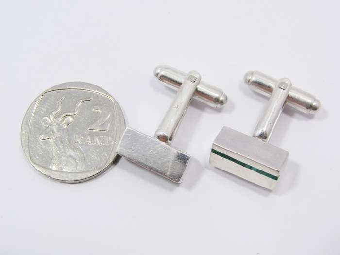 Vintage (c1978) UK Hallmarked Silver & Malachite Cufflinks