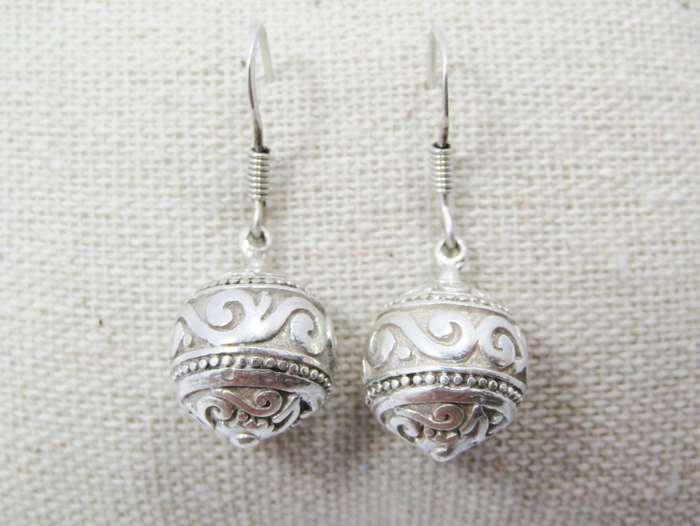 A Gorgeous Pair Repousse Design  Ball Design Earrings in Sterling Silv