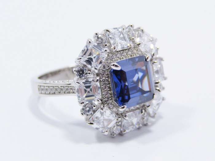 Spectacular Square Blue Zirconia Ring in Sterling Silver