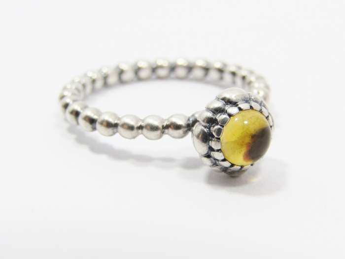 A Lovely Yellow Stone Pandora Stack  Ring in Sterling Silver.