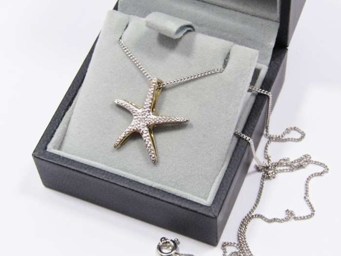 14CT Gold Starfish Pendant on White Gold Necklace