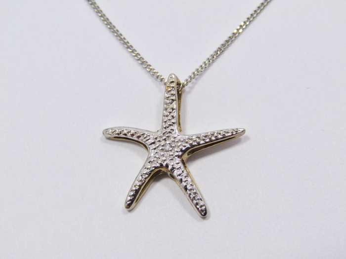 14CT Gold Starfish Pendant on White Gold Necklace