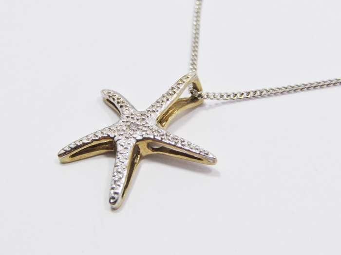 14CT Gold Starfish Pendant on White Gold Necklace