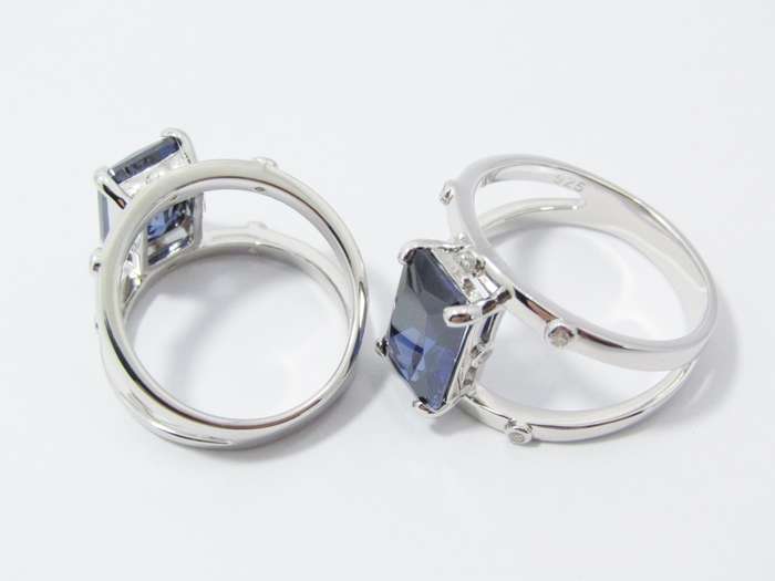 A Beautiful Double Row Into One Band Blue  Zirconia Ring in Sterling Silver.