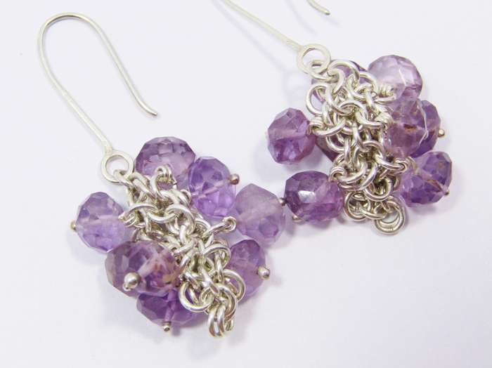Lovely Dangling Amethyst & Sterling Silver Drop Earrings