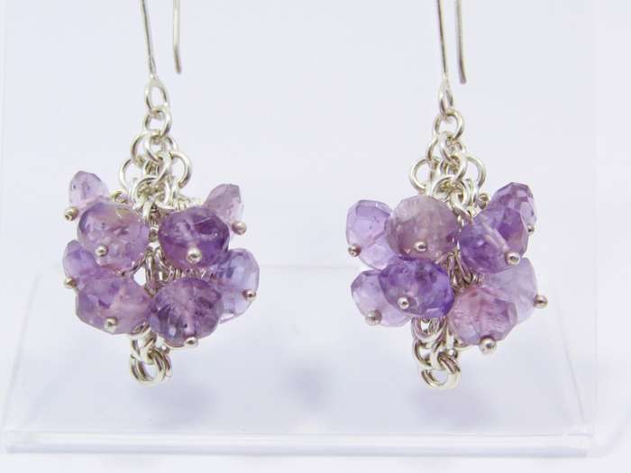 Lovely Dangling Amethyst & Sterling Silver Drop Earrings