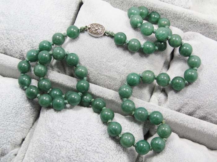 A Gorgeous String Of Adventurine Beads With a Oriental Vintage Clasp in Sterling Silver