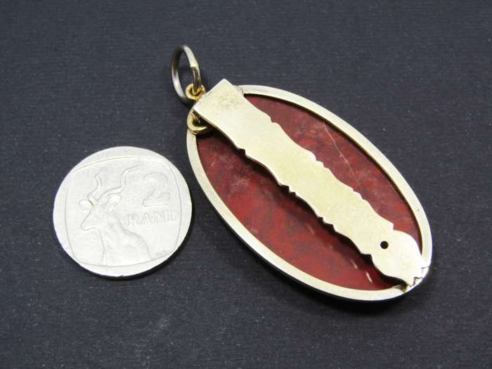 Antique/Vintage Chinese Silver Gilt & Jasper Scarf Clip