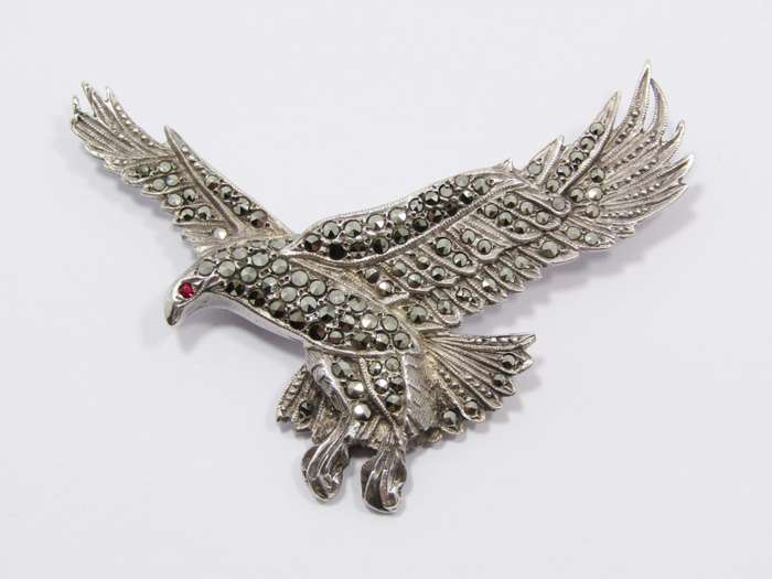 An Amazing Medium Size Eagle in Flight Brooch With Marcasite`s in Sterling Silver