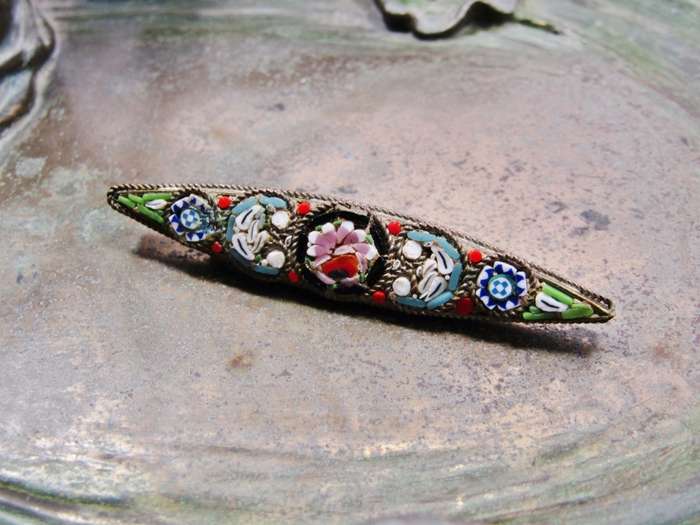 A Lovely Micro Mosaic Brooch in  Brass Tone