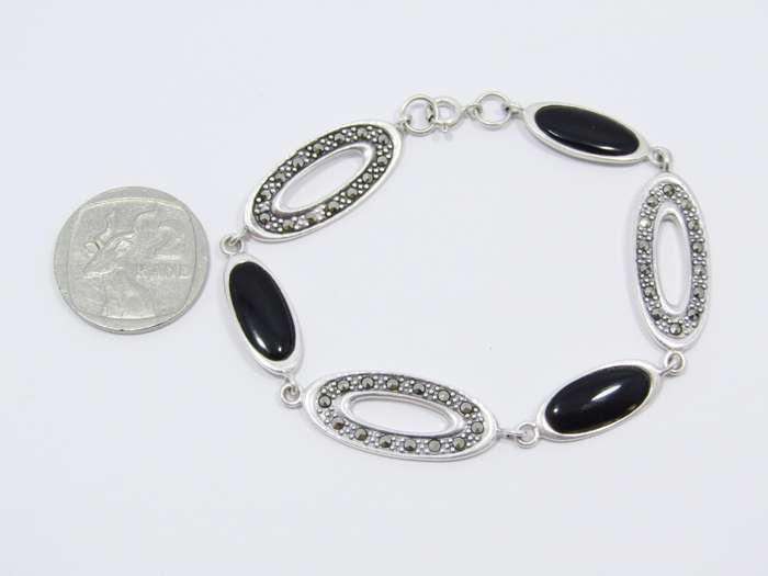 A Stunning Black In lay And Marcasite Bracelet in Sterling Silver
