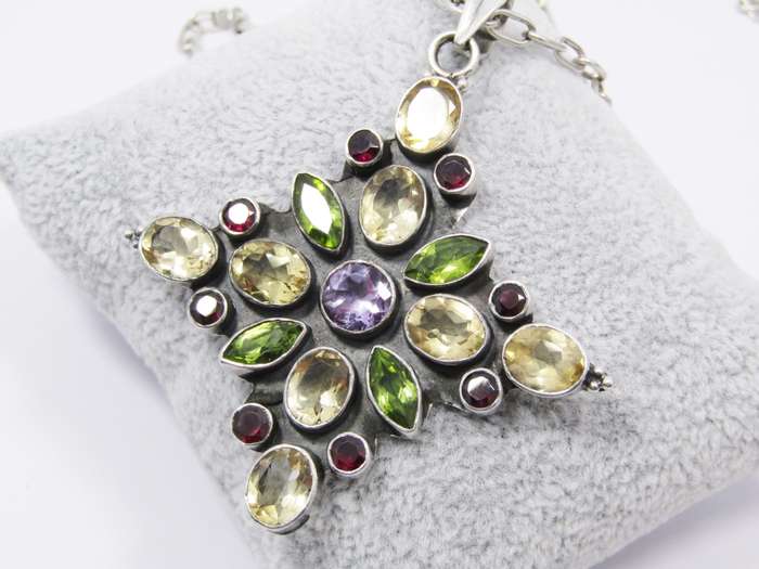 A Gorgeous Huge Gemstone Pendant on Chain in Sterling Silver