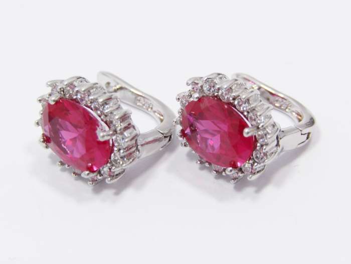 A Gorgeous Pair of Vivid Pink Halo Design Earrings in Sterling Silver