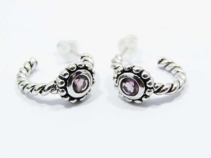 A Lovely Pair of Rope Design Earrings with an Amethyst Stone in Sterling Silver.